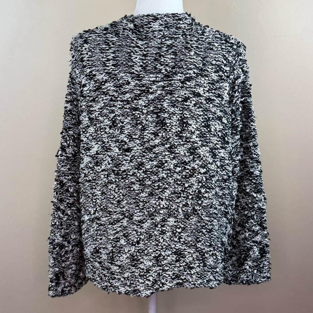 Eileen Fisher Sweater Large Black White Loop Knit Cardigan Organic Cotton Top - Picture 5 of 5